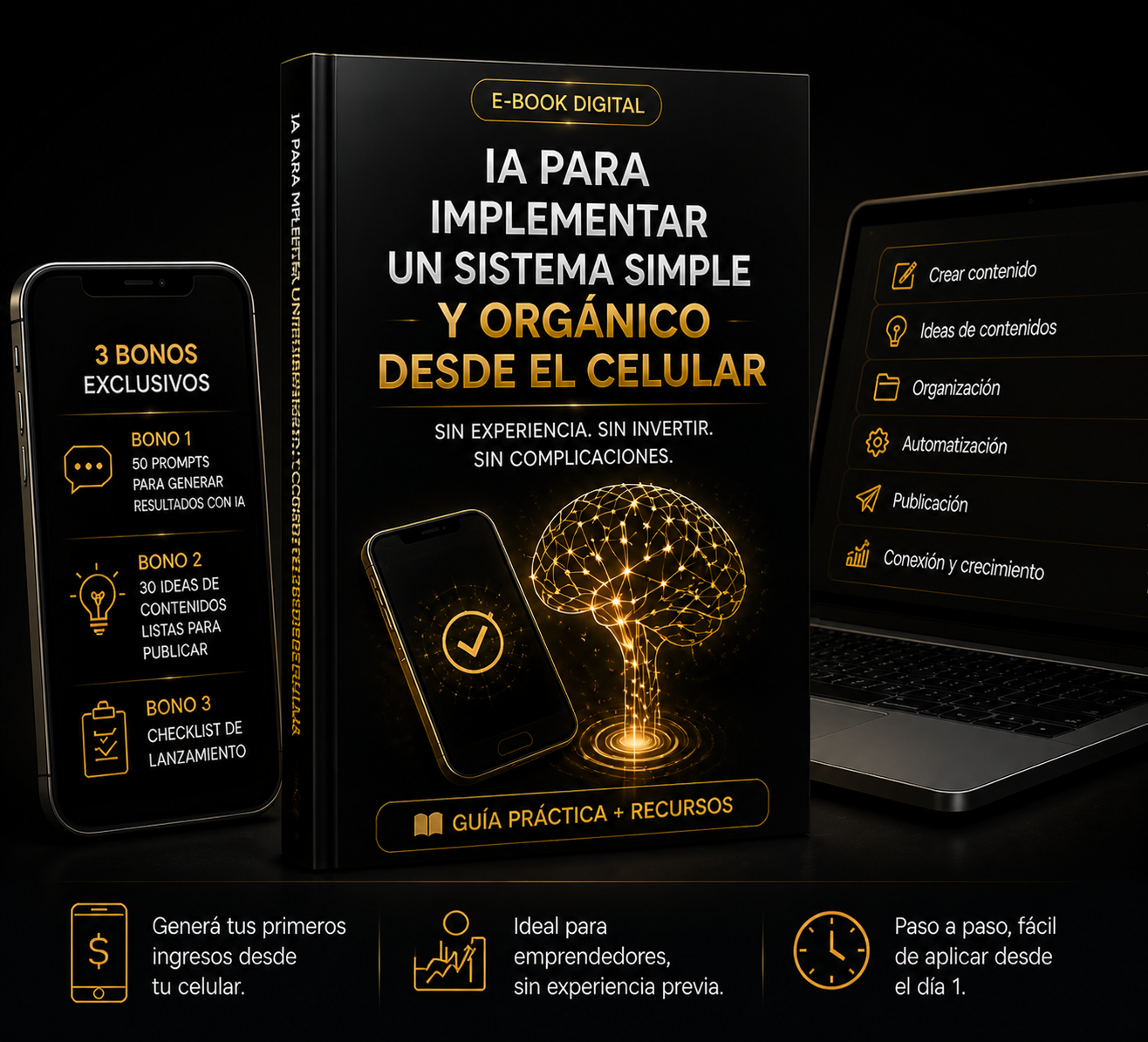 "Guía práctica de IA para emprendedores digitales + 3 Bonos"